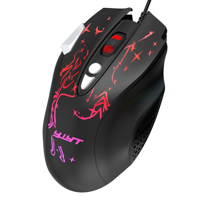Gaming Mouse: Black Wired Mouse With 8 Buttons, High-end Optical Engine, Precise Positioning - Ergonomic Design, 7 LED Backlight Effects, Adjustable 1000-6400 DPI USB Mouse for Gaming And Daily Office - Image 4