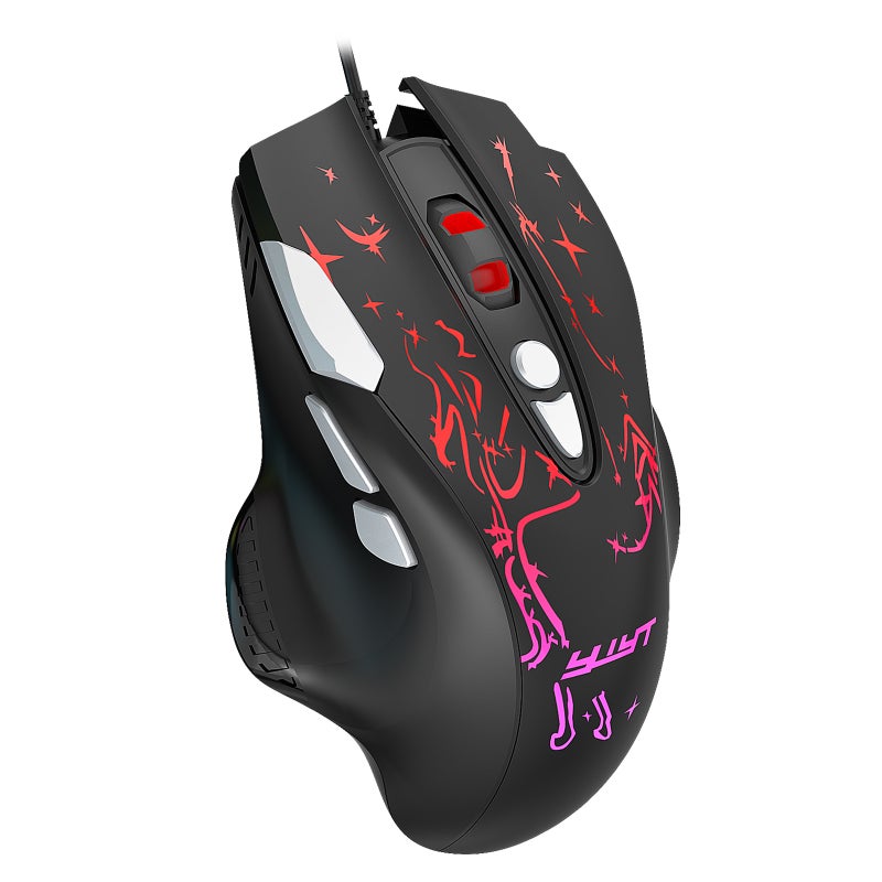 Gaming Mouse: Black Wired Mouse With 8 Buttons, High-end Optical Engine, Precise Positioning - Ergonomic Design, 7 LED Backlight Effects, Adjustable 1000-6400 DPI USB Mouse for Gaming And Daily Office - Image 3