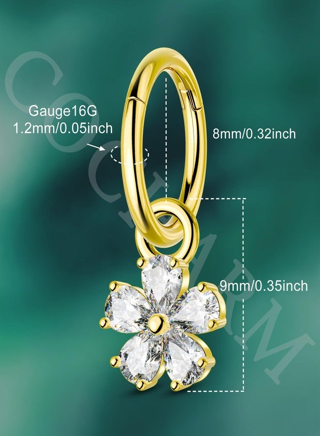 COCHARM Flower Clicker Rook Earrings 16G 8MM Gold Plated Helix Rook Piercing Jewelry Dangle Lobe Earrings Stainless Steel - Image 3