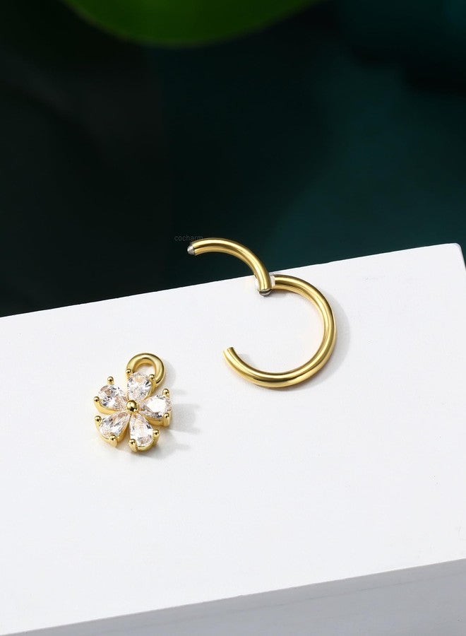 COCHARM Flower Clicker Rook Earrings 16G 8MM Gold Plated Helix Rook Piercing Jewelry Dangle Lobe Earrings Stainless Steel - Image 5