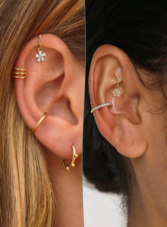 COCHARM Flower Clicker Rook Earrings 16G 8MM Gold Plated Helix Rook Piercing Jewelry Dangle Lobe Earrings Stainless Steel - Image 2