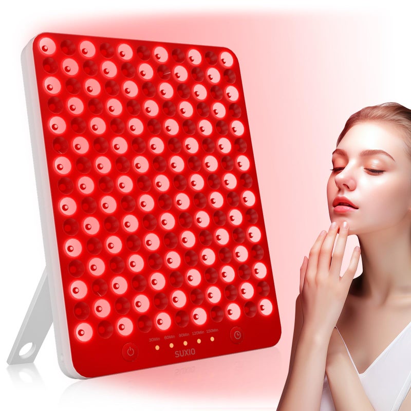 مصباح العلاج بالضوء الأحمر SUXIO 165 LED لوحة العلاج بالضوء الأحمر للوجه والجسم محمولة عمق 660nm 850nm جهاز العلاج بالضوء القريب بالأشعة تحت الحمراء مع رقعة العين البيضاء
