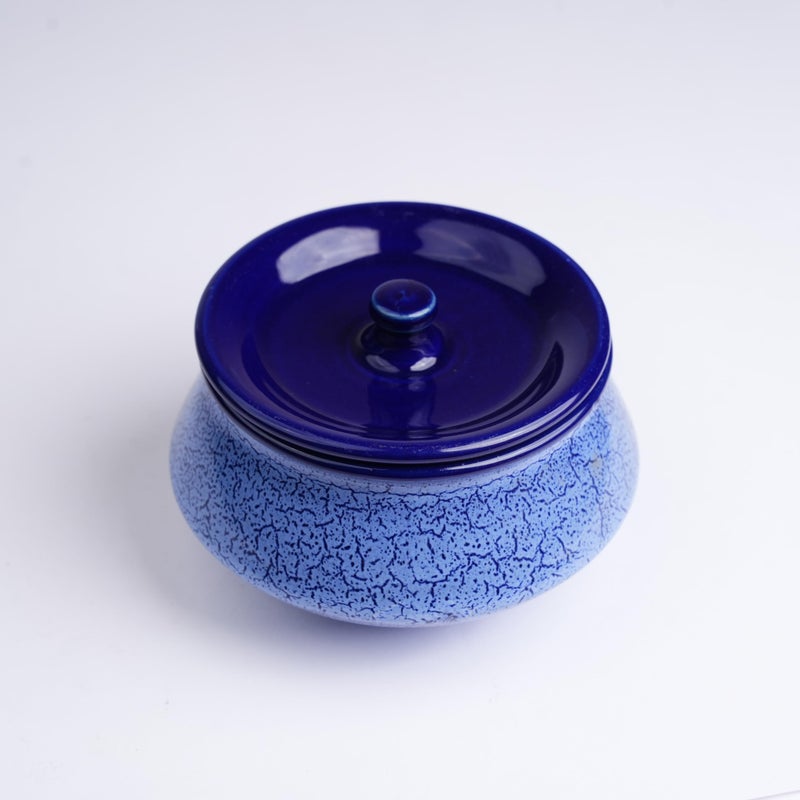 Caffeine Ceramic Handmade blue crackle serving Haandi with lid (Set of 1 small) - Image 2