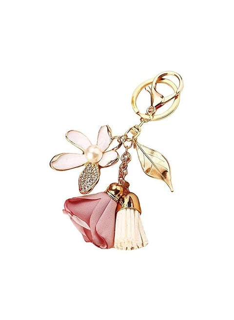 Flower Keychain Rhinestone Tassel Leaf Key Ring Women Wallet Bag Pendant Charms