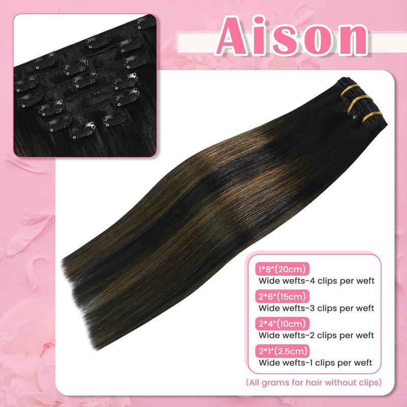 Aison Clip in Hair Extensions 70G Dark Brown to Chestnut Brown 100% Remy Human Hair Clip in Extensions 18 Inch Silky Straight 7pcs 16clips brown hair extensions clip ins - Image 3