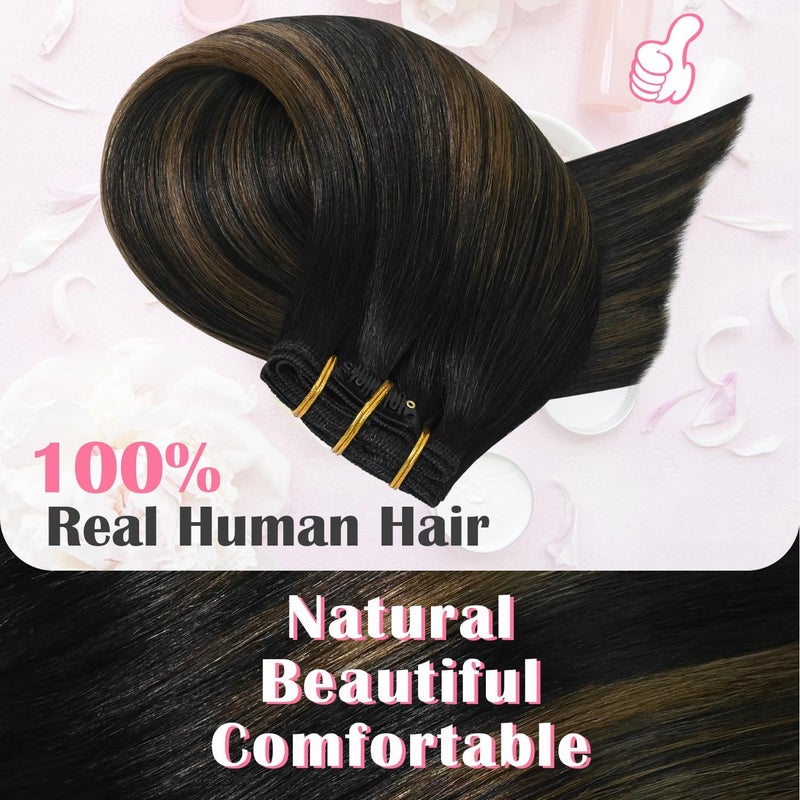 Aison Clip in Hair Extensions 70G Dark Brown to Chestnut Brown 100% Remy Human Hair Clip in Extensions 18 Inch Silky Straight 7pcs 16clips brown hair extensions clip ins - Image 4