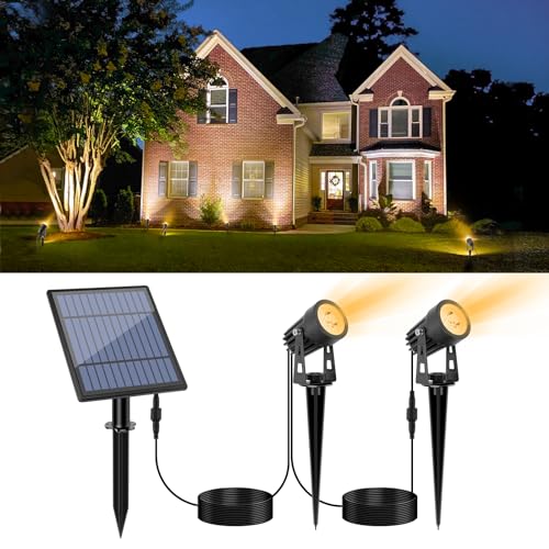 APONUO Metal Solar Spot Lights Outdoor with 9.8ft Cable Solar Powered Landscape Lighting Low Voltage IP65 Waterproof Auto On/Off for Outside Garden Yard Landscape Pathway Garage-Warm White(2-in-1) - Image 1