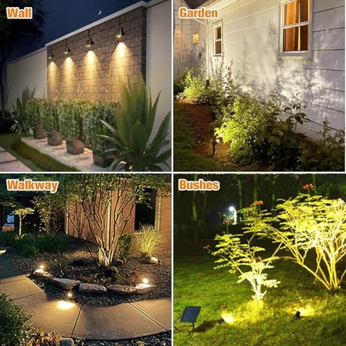 APONUO Metal Solar Spot Lights Outdoor with 9.8ft Cable Solar Powered Landscape Lighting Low Voltage IP65 Waterproof Auto On/Off for Outside Garden Yard Landscape Pathway Garage-Warm White(2-in-1) - Image 3