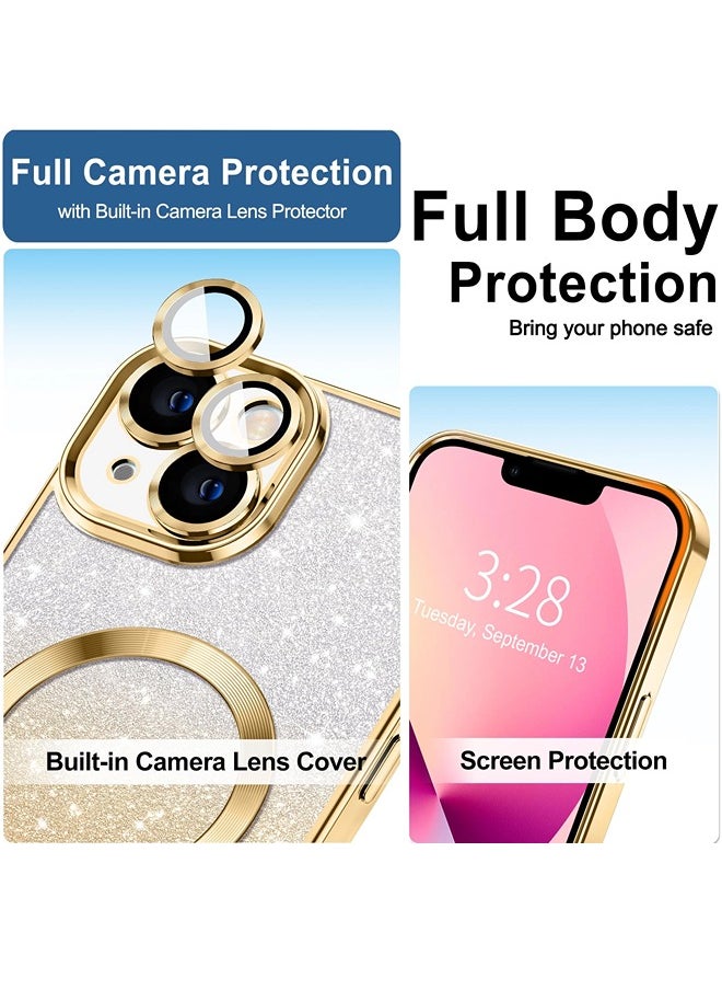 ShebSheb iPhone 15 Plus Case Clear Magnetic Glitter Phone Cases [Compatible with MagSafe] Full Camera Lens Protector Slim Gradient Sparkle Luxury Plating Shockproof Protective Cover Women  - Image 3