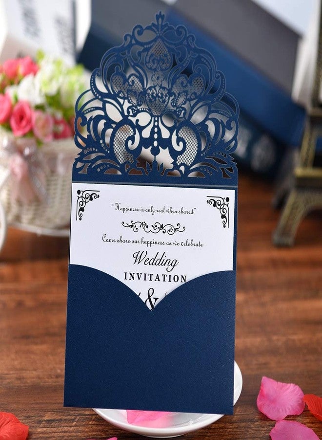 FOMTOR Navy Blue Laser Cut Invitations 50 Pack Laser Cut Wedding Invitations Card Kit with Blank Printable Paper and Envelopes for Wedding,Birthday Parties,Baby Shower - Image 2