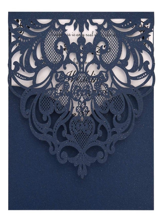 FOMTOR Navy Blue Laser Cut Invitations 50 Pack Laser Cut Wedding Invitations Card Kit with Blank Printable Paper and Envelopes for Wedding,Birthday Parties,Baby Shower - Image 1