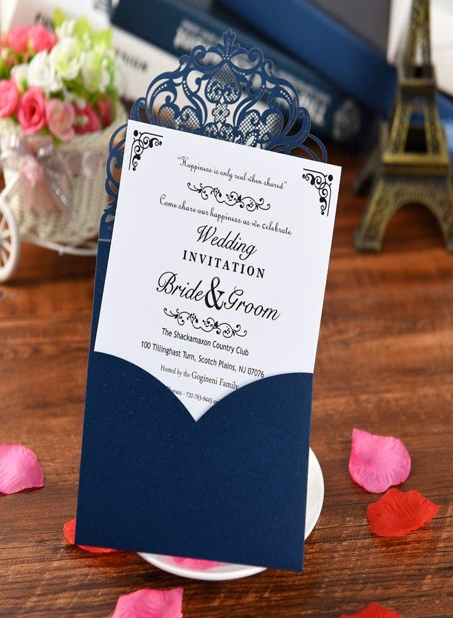 FOMTOR Navy Blue Laser Cut Invitations 50 Pack Laser Cut Wedding Invitations Card Kit with Blank Printable Paper and Envelopes for Wedding,Birthday Parties,Baby Shower - Image 3