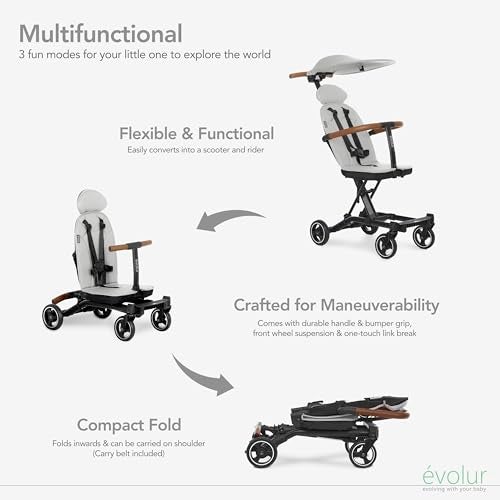 Evolur Cruise Rider Stroller with Canopy, Lightweight Umbrella Stroller with Compact Fold, Easy to Carry Travel Stroller - Koala Gray - Image 4