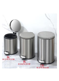 Generic Stainless Steel Double Layer Dustbin with Pedal and Lid For Bathroom Kitchen,Silent Lidded Trash Bin,Fingerprint-Proof Modern Garbage Can,Round Bucket with Handle for Home Office (Black, 12L)  - Image 2