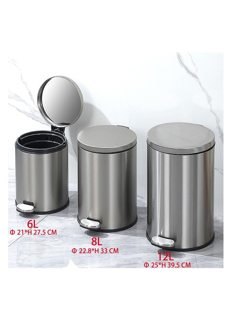 Generic - Stainless Steel Double Layer Dustbin with Pedal and Lid For Bathroom Kitchen,Silent Lidded Trash Bin,Fingerprint-Proof Modern Garbage Can,Round Bucket with Handle for Home Office (Black, 12L) - Image 1