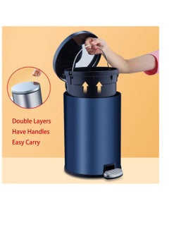 Generic Stainless Steel Double Layer Dustbin with Pedal and Lid For Bathroom Kitchen,Silent Lidded Trash Bin,Fingerprint-Proof Modern Garbage Can,Round Bucket with Handle for Home Office (Black, 12L)  - Image 5