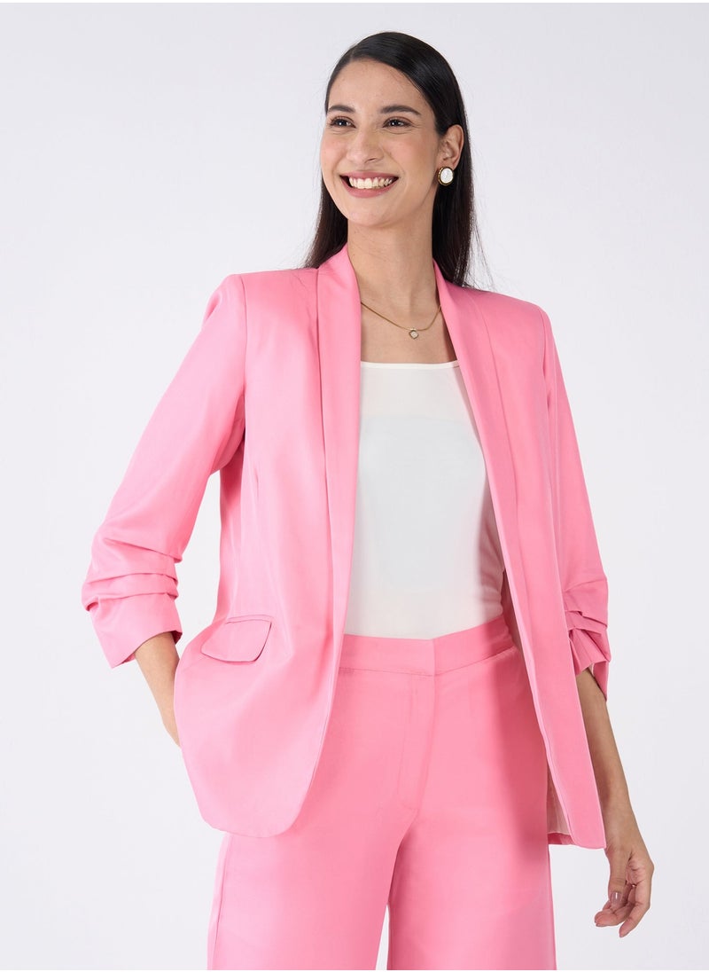 Salt Attire Women's Elegant Full-Sleeve Pink Blazer - Tailored Fit, Premium Polyester Jacket for Office, Events, and Versatile Style  - Image 1