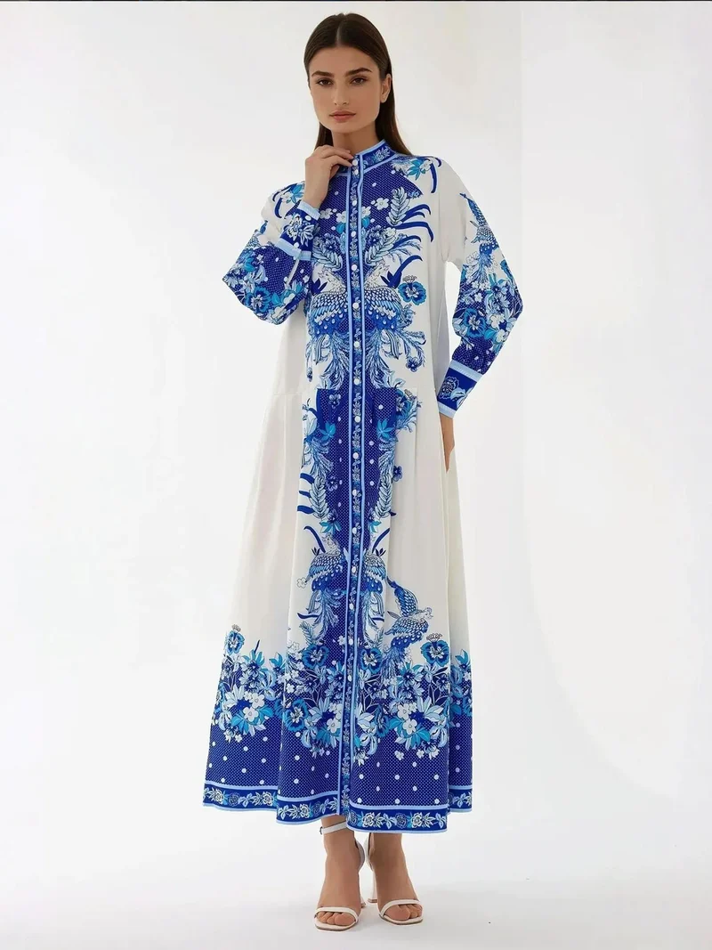 HICCUP Printed Long Sleeve Maxi Dress