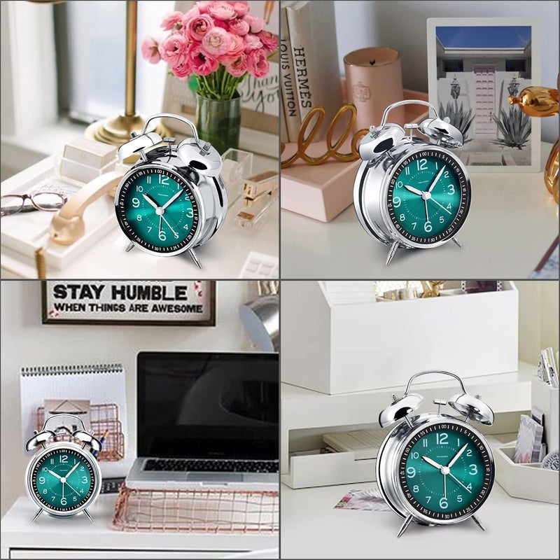 Peakeep Loud Alarm Clock for Heavy Sleepers Adults, Metal 4.5" Twin Bell Battery Operated Alarm Clocks for Bedrooms Decoration (Peacock Green) - Image 4
