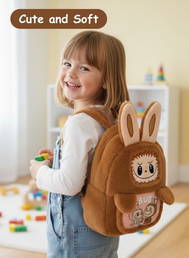 بريميم حقيبة ظهر لابوبو أرنب بني ثلاثي الأبعاد من القطيفة مع آذان طويلة - حقيبة مدرسية كرتونية ناعمة ولطيفة للأطفال الصغار، حقيبة ظهر خفيفة الوزن للحضانة - Image 3
