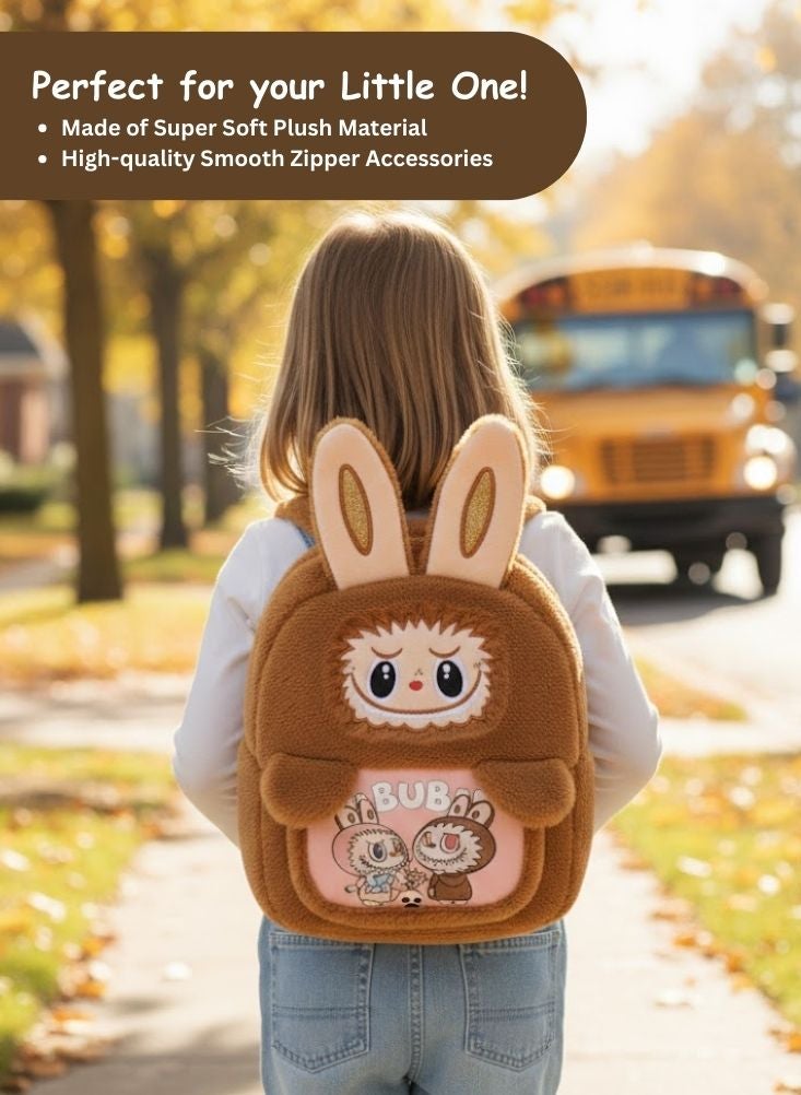 بريميم حقيبة ظهر لابوبو أرنب بني ثلاثي الأبعاد من القطيفة مع آذان طويلة - حقيبة مدرسية كرتونية ناعمة ولطيفة للأطفال الصغار، حقيبة ظهر خفيفة الوزن للحضانة - Image 2