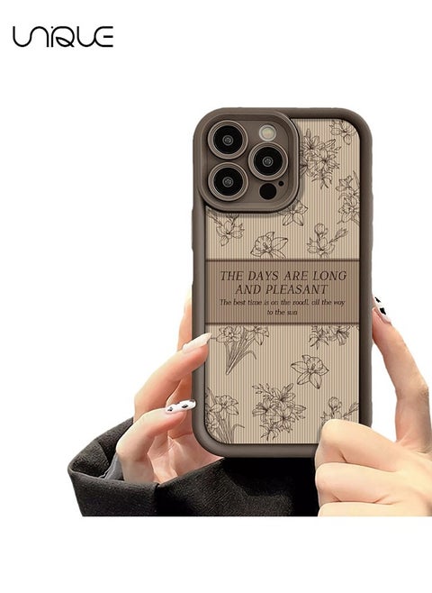 Compatible with iPhone 15 Pro Max Cases, Retro Flower Cases, Brown Cases - Sleek and Minimalist Phone Cases - TPU Drop Protection
