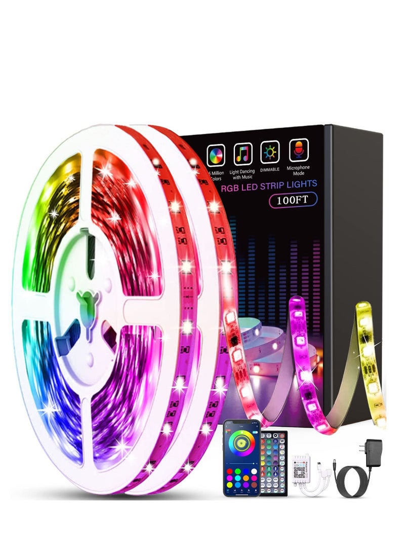 كول بيبي غرفة نوم مصباح LED 100 قدم ( 2 لفة 50 قدم ) الموسيقى متزامن مع تغيير لون الشريط مصباح ، RGB الشريط مع جهاز التحكم عن بعد والتحكم في التطبيق ، وتستخدم لتزيين غرفة الأسرة الطرف  - Image 1