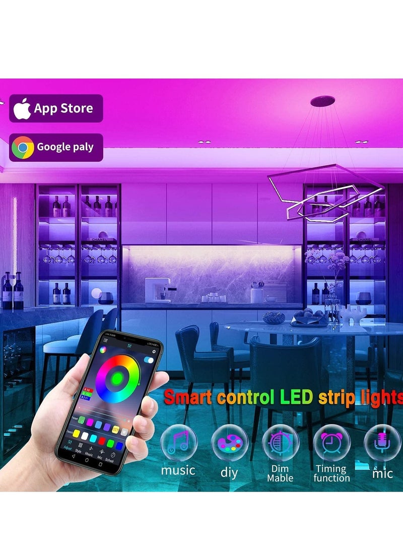 كول بيبي غرفة نوم مصباح LED 100 قدم ( 2 لفة 50 قدم ) الموسيقى متزامن مع تغيير لون الشريط مصباح ، RGB الشريط مع جهاز التحكم عن بعد والتحكم في التطبيق ، وتستخدم لتزيين غرفة الأسرة الطرف  - Image 3