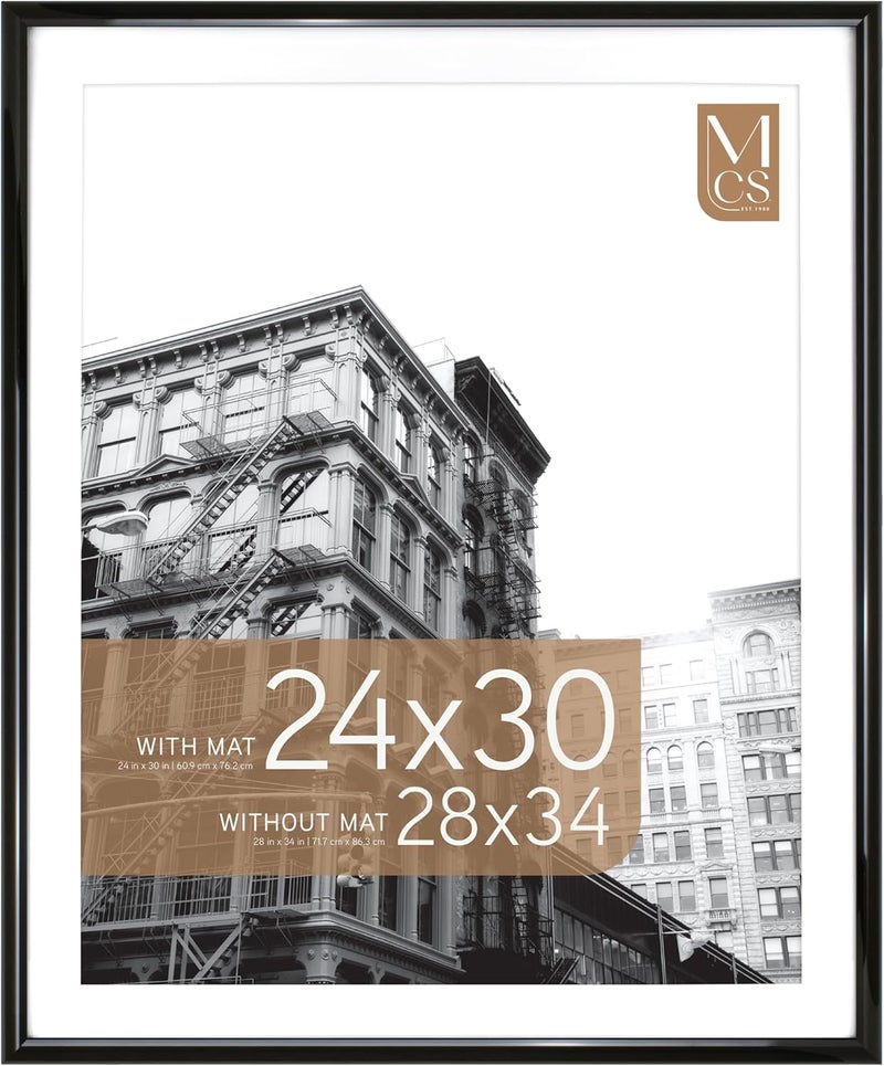 MCS Trendsetter 28x34 Poster Frame, Display Pictures 24x30 With Mat or 28x34 Without Mat, Vertical & Horizontal Wall Hanging Large Picture Frame for Photos & Posters, Black (1-Pack) - Image 1