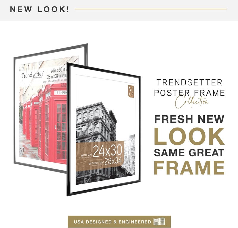 MCS Trendsetter 28x34 Poster Frame, Display Pictures 24x30 With Mat or 28x34 Without Mat, Vertical & Horizontal Wall Hanging Large Picture Frame for Photos & Posters, Black (1-Pack) - Image 2