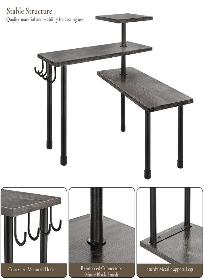 BCOZLUX Kitchen Countertop Organizer, 3 Tier Corner Counter Shelf with Metal Hooks, Bathroom Counter Organizers and Storage, Tiered Wood Spice Rack, Rustic Gray - Image 3