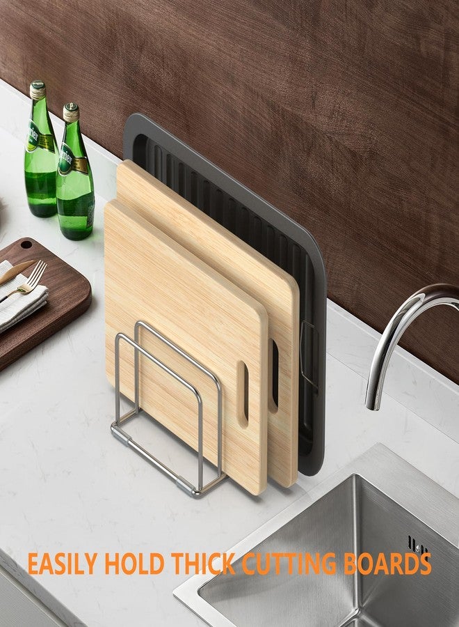 KORRTFID Cutting Board Holder Stand, Chopping Board Storage Rack, Cutting Board Organizer, 304 Stainless Steel Chopping Board Holder, Cookie Sheets Organizer 1.0+1.2 Inch Width Slots(Large) - Image 5