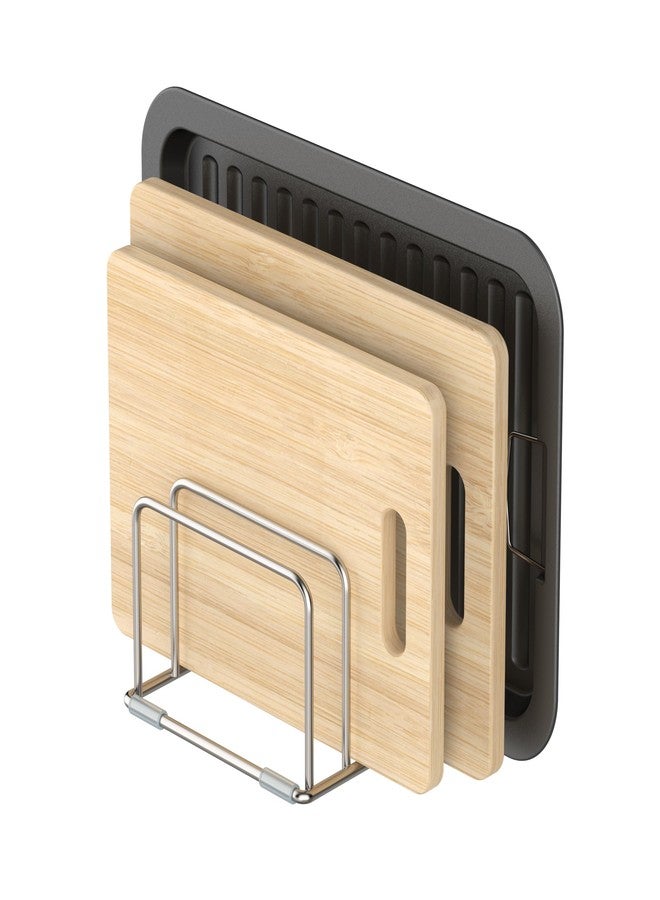 KORRTFID Cutting Board Holder Stand, Chopping Board Storage Rack, Cutting Board Organizer, 304 Stainless Steel Chopping Board Holder, Cookie Sheets Organizer 1.0+1.2 Inch Width Slots(Large) - Image 1