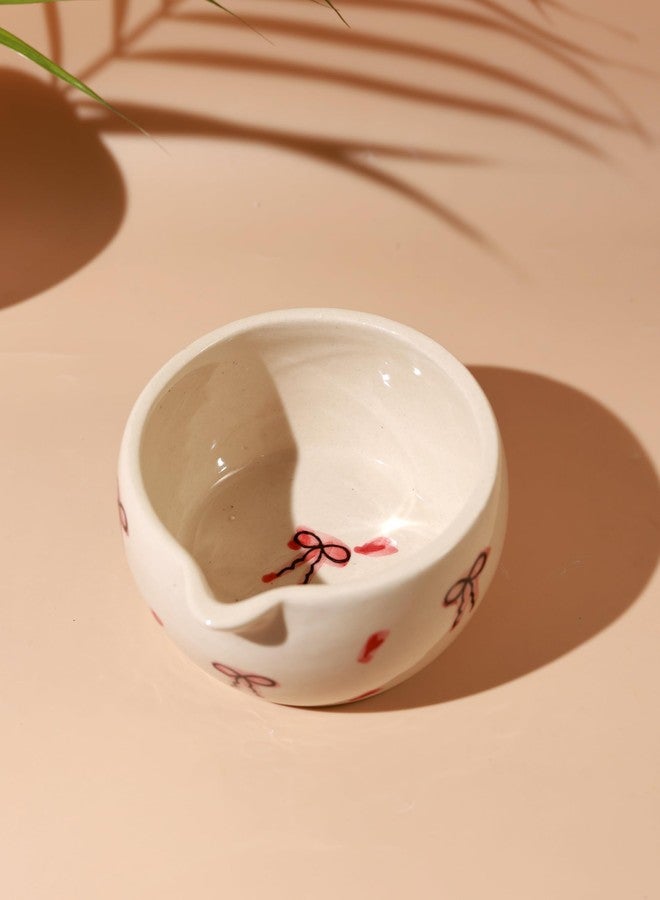 Craftribal Handmade Ceramic Ribbon Matcha Bowl with Whisk Holder – Pottery Chawan for Japanese Tea Ritual, Matcha Lovers & Gifting|Bowl - 5.5 inches|Holder-2.5 inches|Design-Ribbon - Image 3