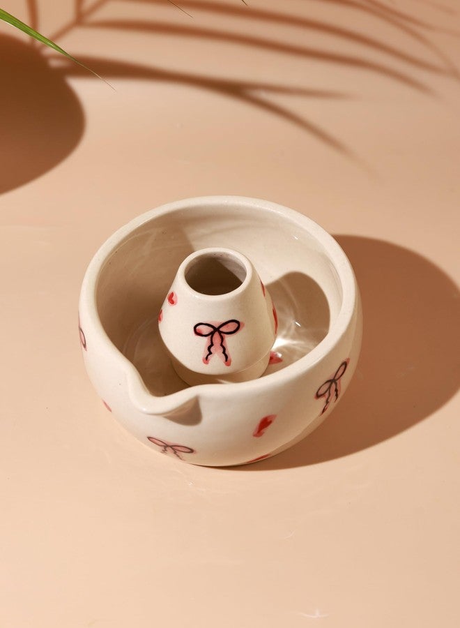 Craftribal Handmade Ceramic Ribbon Matcha Bowl with Whisk Holder – Pottery Chawan for Japanese Tea Ritual, Matcha Lovers & Gifting|Bowl - 5.5 inches|Holder-2.5 inches|Design-Ribbon - Image 2