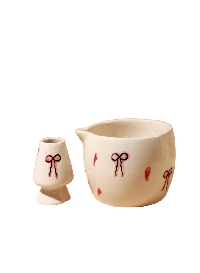 Craftribal Handmade Ceramic Ribbon Matcha Bowl with Whisk Holder – Pottery Chawan for Japanese Tea Ritual, Matcha Lovers & Gifting|Bowl - 5.5 inches|Holder-2.5 inches|Design-Ribbon - Image 5