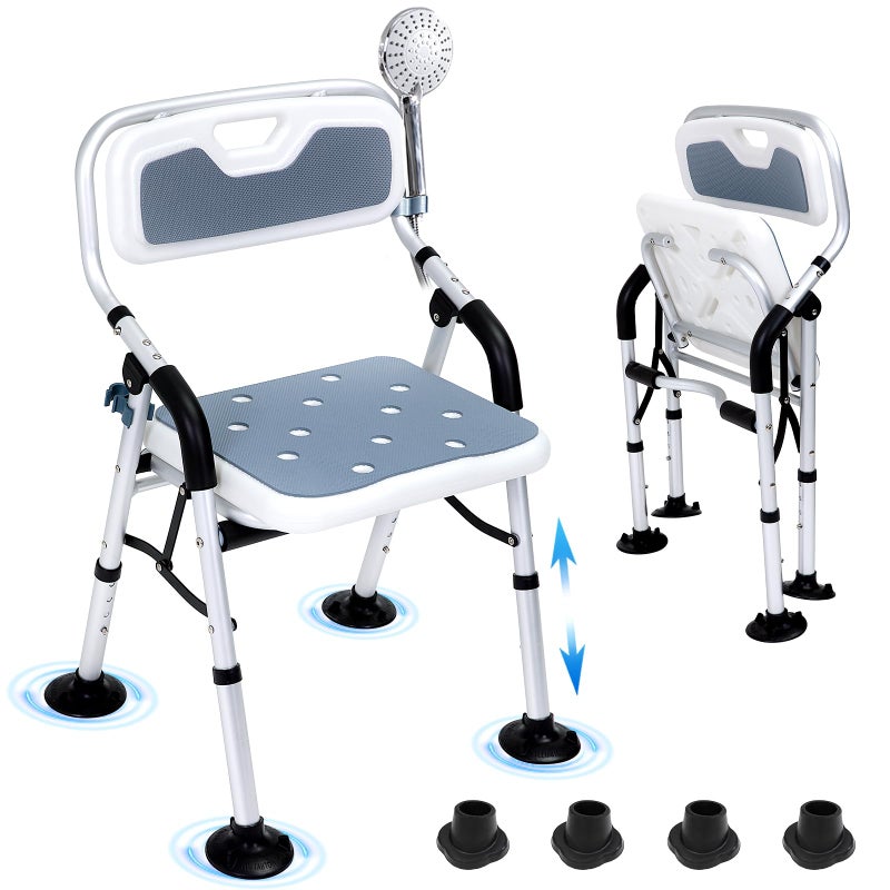 Fasjloctavty Shower Chair for Inside Shower,Foldable Shower Chair for Elderly and Disabled, Adjustable Height Chairs with Padded Arms and Back for Bathroom,Compact and Comfortableï¼ŒRegular Standard - Image 1