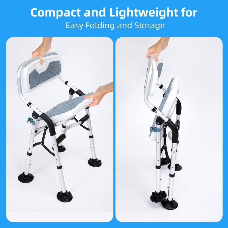 Fasjloctavty Shower Chair for Inside Shower,Foldable Shower Chair for Elderly and Disabled, Adjustable Height Chairs with Padded Arms and Back for Bathroom,Compact and Comfortableï¼ŒRegular Standard - Image 2