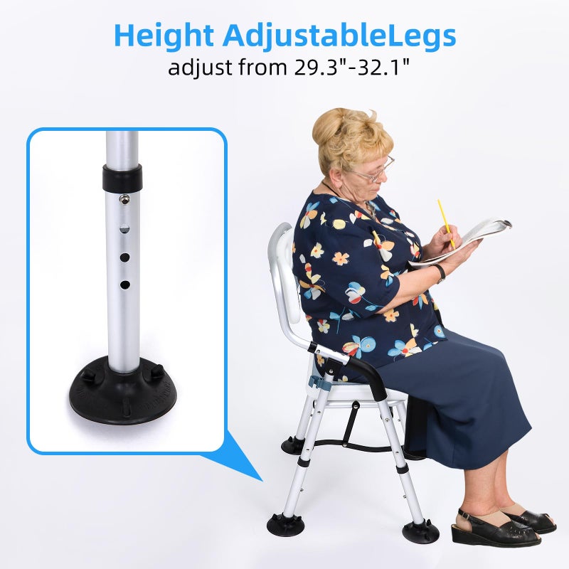 Fasjloctavty Shower Chair for Inside Shower,Foldable Shower Chair for Elderly and Disabled, Adjustable Height Chairs with Padded Arms and Back for Bathroom,Compact and Comfortableï¼ŒRegular Standard - Image 4