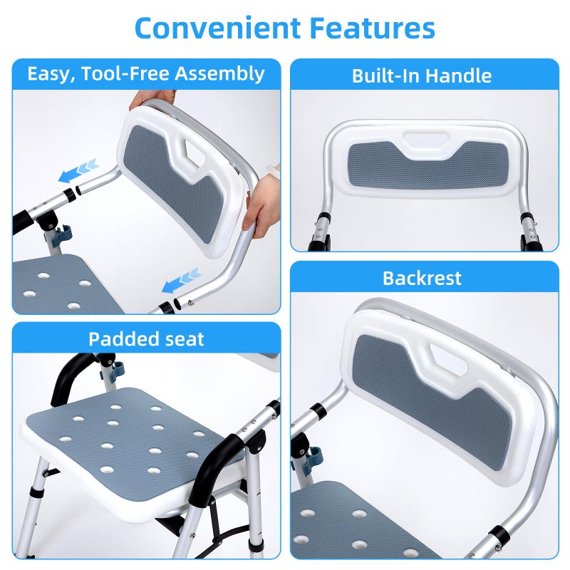 Fasjloctavty Shower Chair for Inside Shower,Foldable Shower Chair for Elderly and Disabled, Adjustable Height Chairs with Padded Arms and Back for Bathroom,Compact and Comfortableï¼ŒRegular Standard - Image 5
