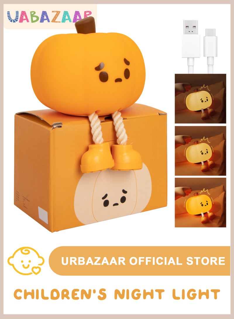 URbazaar Pumpkin Night Light, Cute LED Lamp, Silicone Dimmable Nursery Nightlight for Kids, Silicone Rechargeable Bedside Touch Lamp, Funny Office Desk and Halloween Decor for Woman and Kids - Image 1