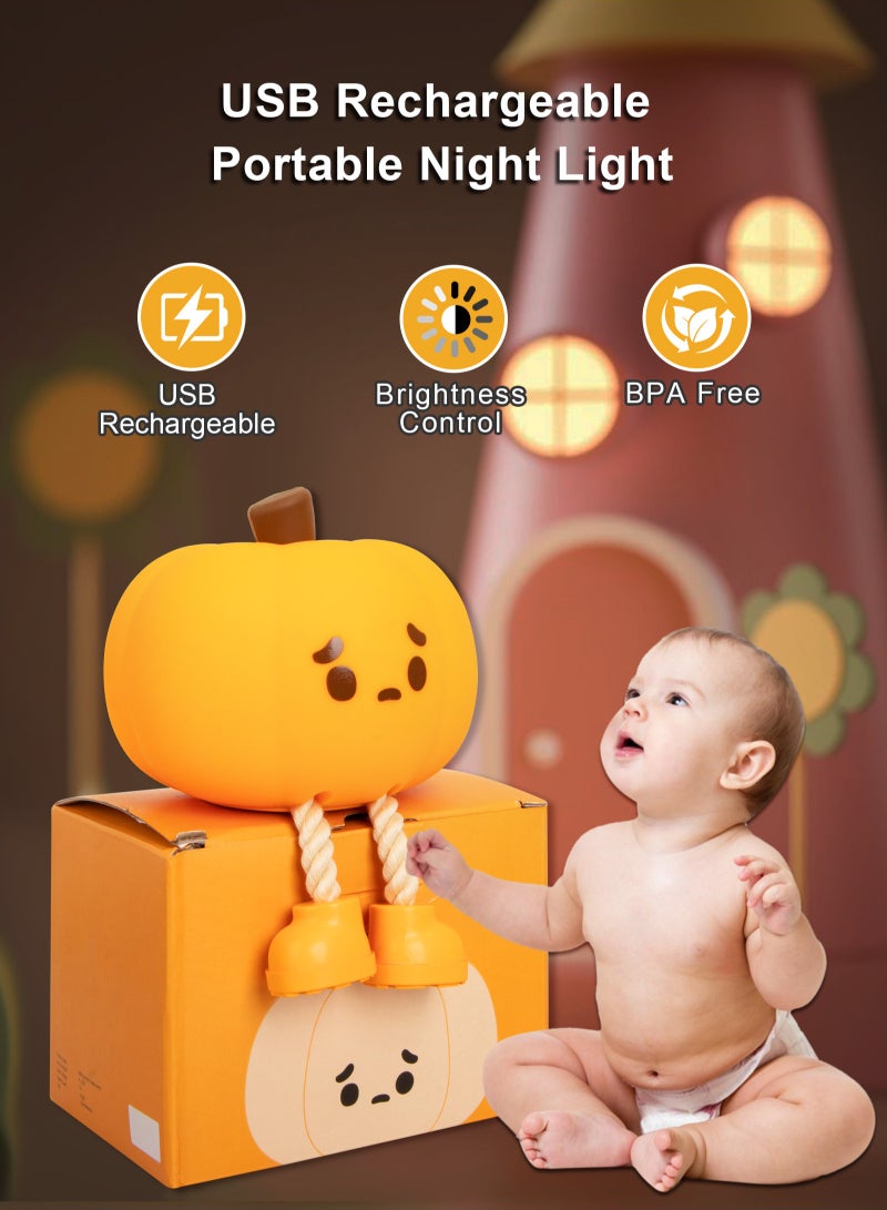 URbazaar Pumpkin Night Light, Cute LED Lamp, Silicone Dimmable Nursery Nightlight for Kids, Silicone Rechargeable Bedside Touch Lamp, Funny Office Desk and Halloween Decor for Woman and Kids - Image 4