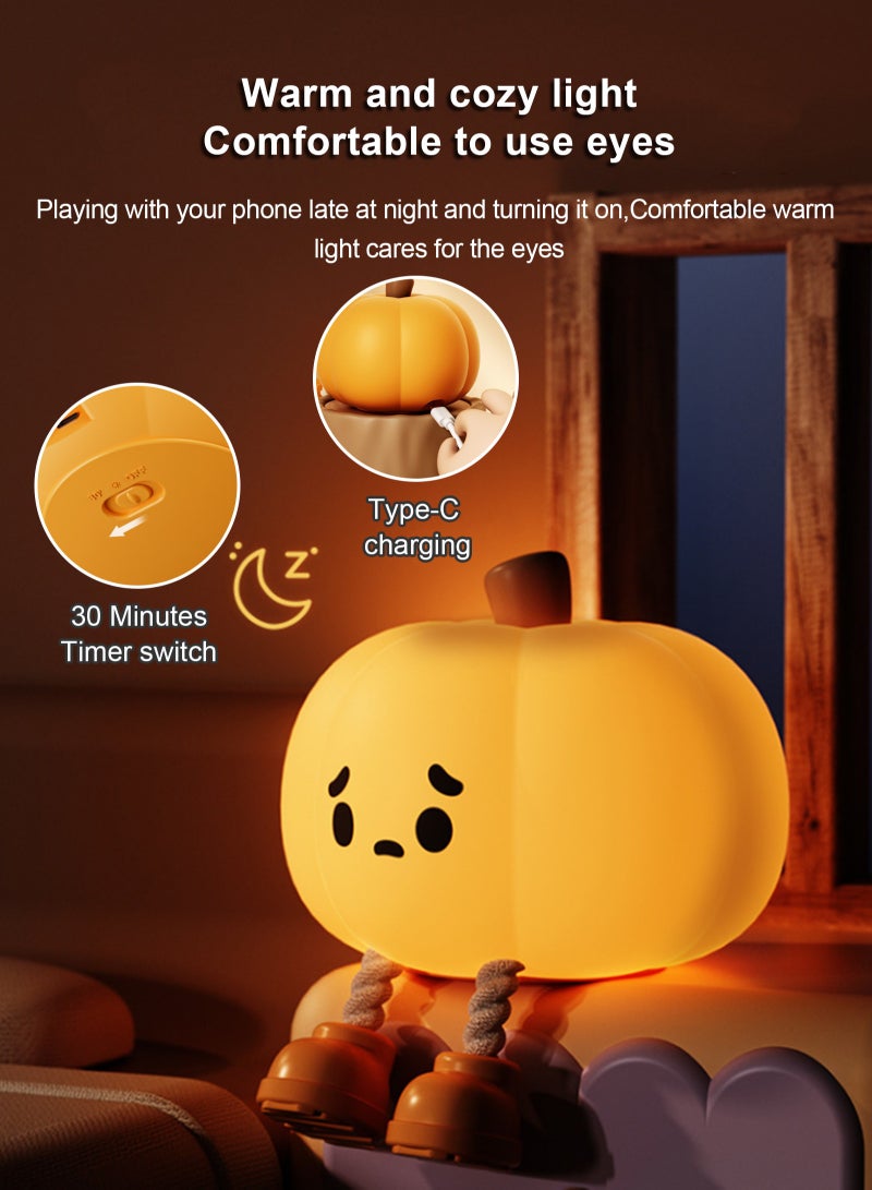URbazaar Pumpkin Night Light, Cute LED Lamp, Silicone Dimmable Nursery Nightlight for Kids, Silicone Rechargeable Bedside Touch Lamp, Funny Office Desk and Halloween Decor for Woman and Kids - Image 5