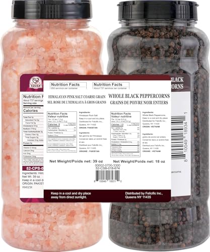 52USA Whole Black Peppercorns 18 oz  Himalayan Pink Salt Coarse Grain 39 oz Salt and Pepper Grinder Black Peppercorn Refil Kosher Salt for Grinder Refill Pink Himalayan Sea Salt 2 Piece Set - Image 5