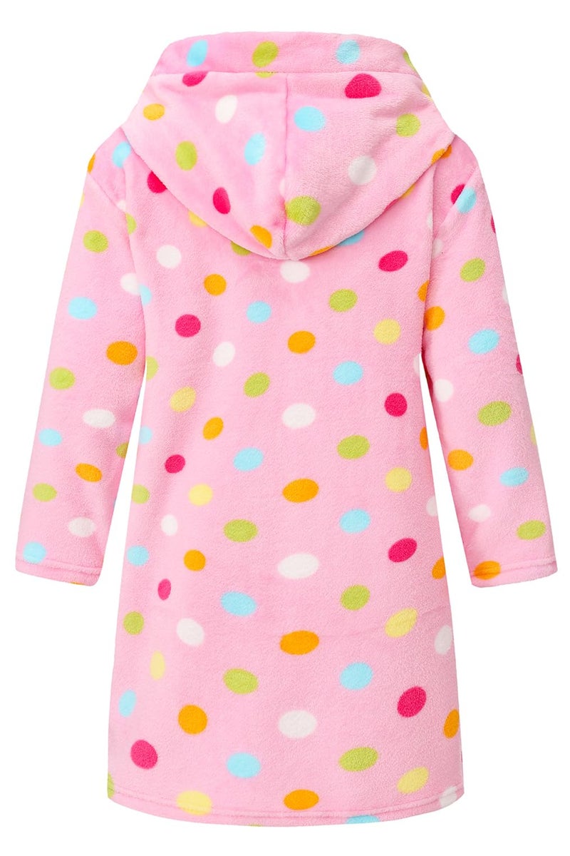 HDOBHIO Girls Fleece Hooded Robe Warm Sleepwear for Toddler Kids Soft Fuzzy Bathrobe Gifts Pink Dots 4-5 Years - Image 2