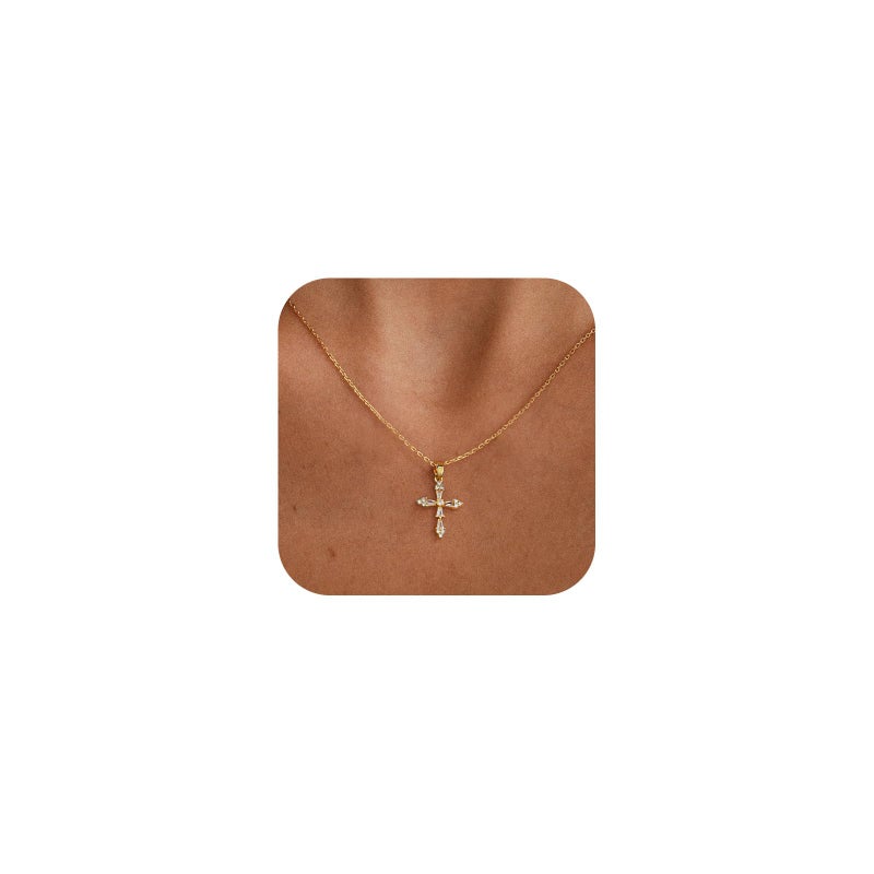 VIROMY Gold Cross Necklace for Women Dainty Diamond Cross Pendant Necklaces Non Tarnish Waterproof Necklace Simple Choker Minimalist Jewelry - Image 1