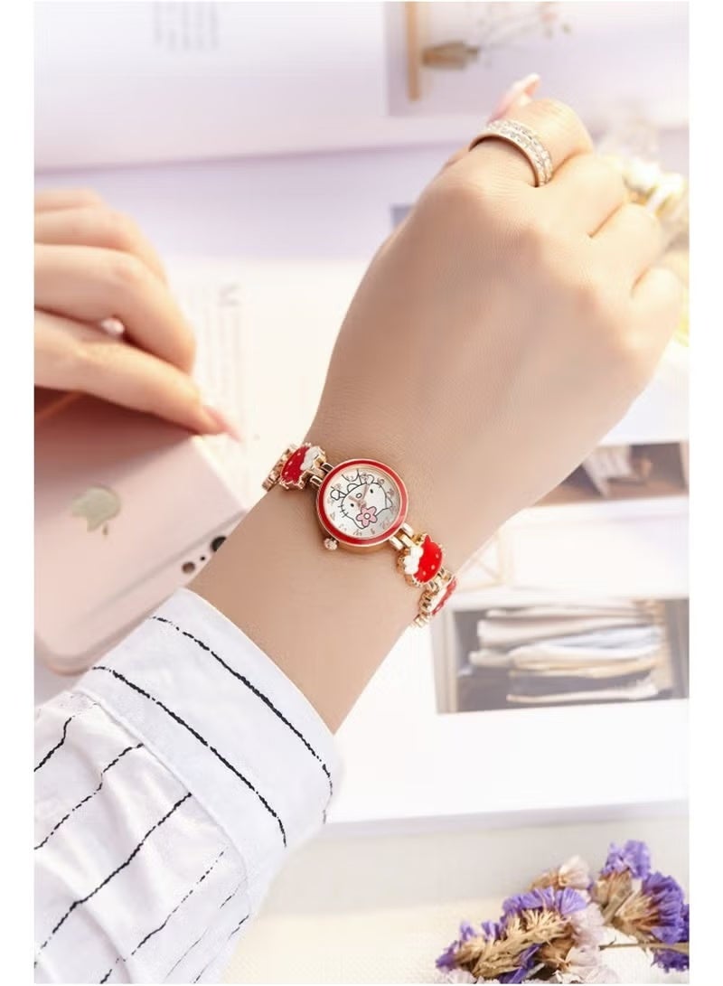 Hello Kitty 2pcs Fashionable And Cute Kid Children's Bracelet Steel Strap Watch - Image 5