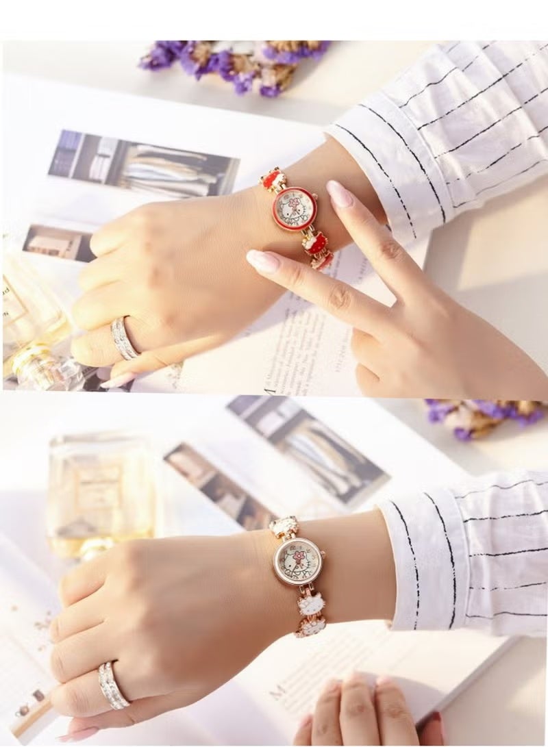Hello Kitty 2pcs Fashionable And Cute Kid Children's Bracelet Steel Strap Watch - Image 3