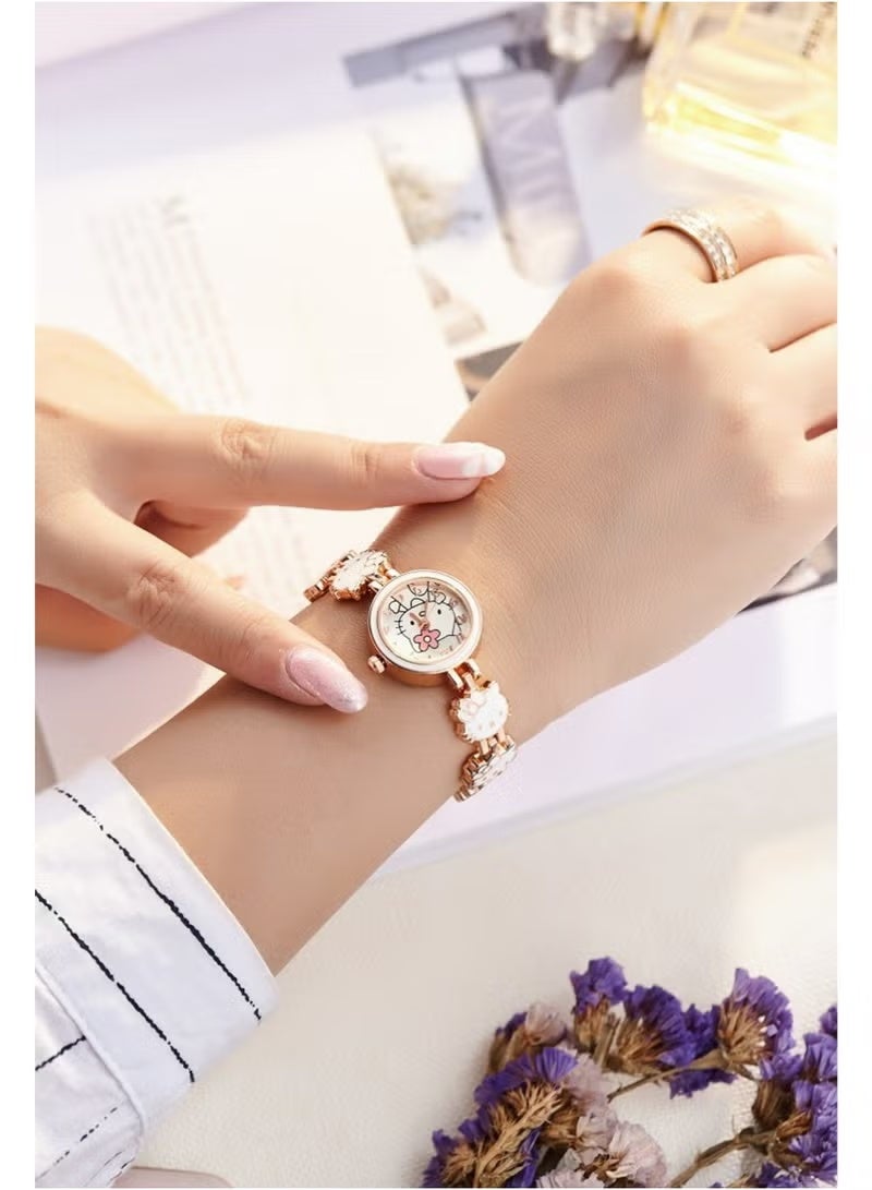 Hello Kitty 2pcs Fashionable And Cute Kid Children's Bracelet Steel Strap Watch - Image 2