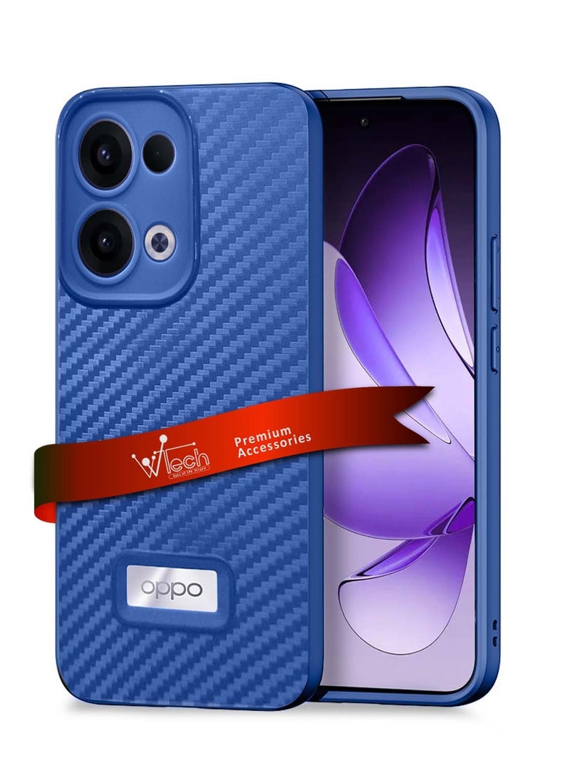Wtech Oppo Reno13 5G 2024 Liquid Silicone Carbon Fiber Texture Case Cover - Navy Blue - Image 1